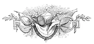 Drum Percussion Instrument Prints: Antique illustration of book decoration with drum