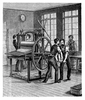 Images Dated 23rd June 2015: Antique illustration of book production, printing press, typography