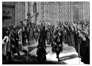 Dead Person Prints: Antique illustration of burying inside church