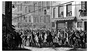 Antique illustration of busy street in Paris