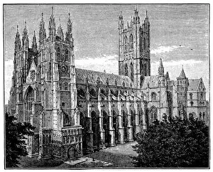 Antique illustration of Canterbury Cathedral