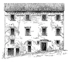 Door Gallery: Antique illustration of Casa Santi-birthplace of Raffello Sanzio (Urbino, Italy)