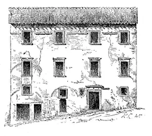Museum Prints: Antique illustration of Casa Santi-birthplace of Raffello Sanzio (Urbino, Italy)