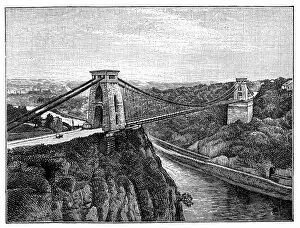 Clifton Suspension Bridge Gallery: Antique illustration of Clifton Suspension Bridge
