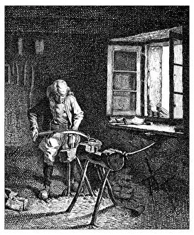 Images Dated 11th February 2016: Antique illustration of a clog maker in his shop