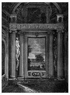 Illusion Prints: Antique illustration of decoration-interior of Villa Barbaro (Maser, Italy)