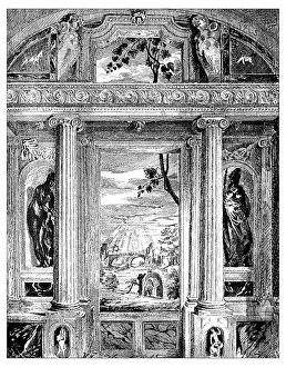 Illusion Prints: Antique illustration of decoration-interior of Villa Barbaro (Maser, Italy)