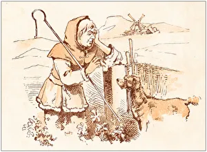 Images Dated 25th April 2019: Antique illustration from fables picture book: The king and the abbot of Canterbury