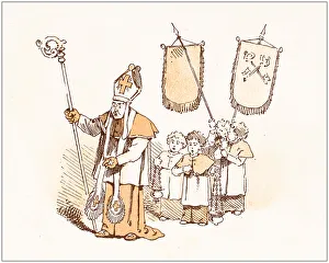 Images Dated 25th April 2019: Antique illustration from fables picture book: The king and the abbot of Canterbury