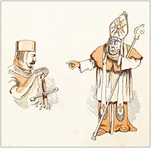Images Dated 24th April 2019: Antique illustration from fables picture book: The king and the abbot of Canterbury