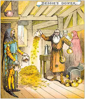 Antique illustration from fables picture book: The blind beggar of Bethnal Green