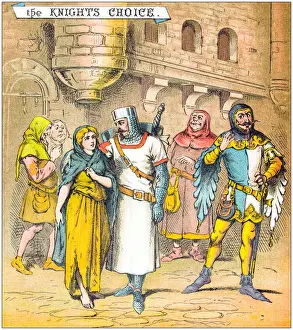 Antique illustration from fables picture book: The blind beggar of Bethnal Green