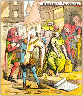 Prints of Antique illustration from fables picture book: The blind beggar of Bethnal Green Antique Children Book Illustration Prints: Antique illustration from fables picture book: The blind beggar of Bethnal Green