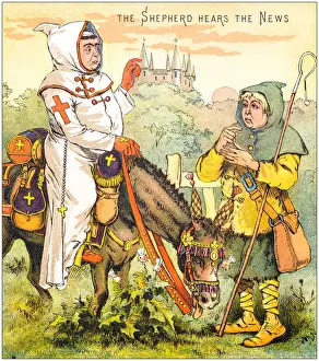 Antique illustration from fables picture book: The king and the abbot of Canterbury