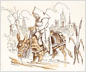 Ballads Prints: Antique illustration from fables picture book: The king and the abbot of Canterbury