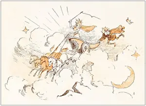 Antique illustration from fables picture book: The king and the abbot of Canterbury