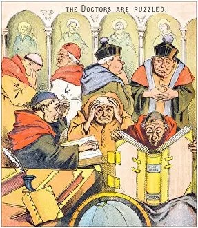 Ballads Prints: Antique illustration from fables picture book: The king and the abbot of Canterbury
