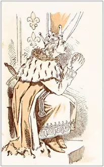 Ballads Prints: Antique illustration from fables picture book: The king and the abbot of Canterbury