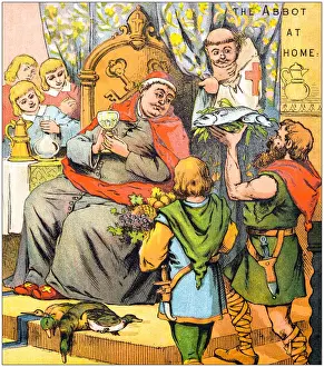 Ballads Prints: Antique illustration from fables picture book: The king and the abbot of Canterbury