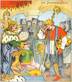 Ballads Prints: Antique illustration from fables picture book: The king and the abbot of Canterbury