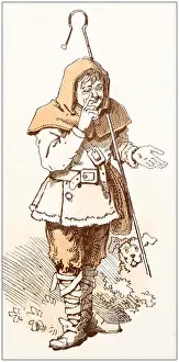 Ballads Prints: Antique illustration from fables picture book: The king and the abbot of Canterbury