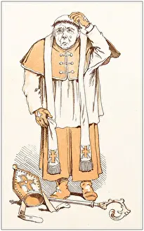 Ballads Prints: Antique illustration from fables picture book: The king and the abbot of Canterbury