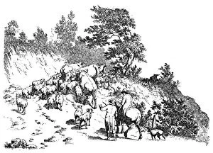 Images Dated 11th February 2016: Antique illustration of flock climbing uphill