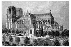 Notre Dame Cathedral, Paris Gallery: Antique illustration of French Cathedrals: Notre-Dame de Paris