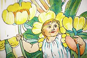 Prints of Antique illustration of humanized flowers and plants: Buttercups and Cowslips Humanised Flowers And Plants Prints: Antique illustration of humanized flowers and plants: Buttercups and Cowslips