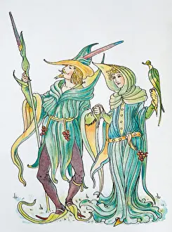 Ladies Prints: Antique illustration of humanized flowers and plants: Lords and Ladies of the wood