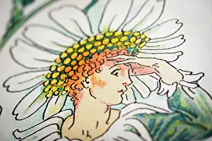Antique illustration of humanized flowers and plants: Oxeye daisy