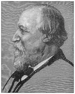 Legends And Icon Prints: Antique illustration of important people of the past: Robert Browning