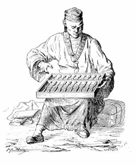 Images Dated 3rd October 2016: Antique illustration of man with abacus