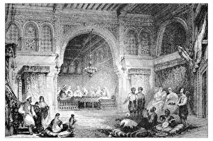 Moorish Prints: Antique illustration of mediterranean landscapes: Interior of moorish palace, Algiers