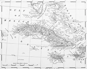 Images Dated 28th November 2018: Antique illustration from US navy and army: Cuba map