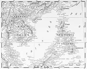 Images Dated 28th November 2018: Antique illustration from US navy and army: Philippines, Malaysia, Thailand map