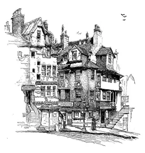 John Knox (c.1514-1572) Prints: Antique illustration of old Edinburgh: John Knoxs house