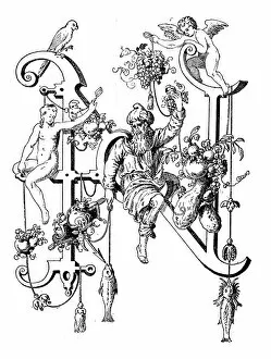 Weapon Collection: Antique illustration of ornate capital letter N