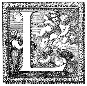 Images Dated 2nd December 2015: Antique illustration of ornate letter L, with four little angels