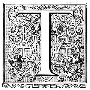 Letter T Gallery: Antique illustration of ornate letter T