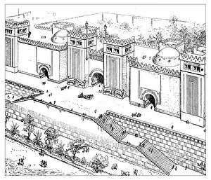Fort Prints: Antique illustration of palace of Sargon II (Dur-Sharrukin, Khorsabad, Iraq)