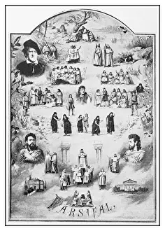 Antique illustration: Parsifal theatre play poster