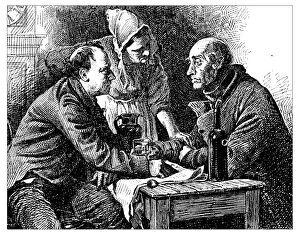 Images Dated 11th February 2016: Antique illustration of two people arguing in a tavern