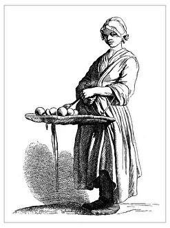 Images Dated 4th April 2016: Antique illustration of people and jobs from Paris: Apple vendor