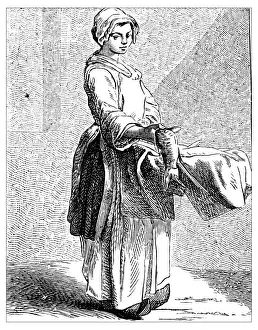 Vendor Prints: Antique illustration of people and jobs from Paris: fish vendor
