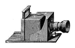 Antique illustration, physics principles and experiments, optics: Camera obscura