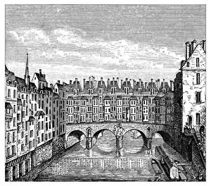 Images Dated 4th April 2016: Antique illustration of Pont Saint-Michel