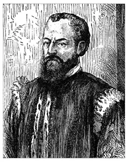 Antique illustration of portrait of 16th century diplomat Marcantonio Barbaro