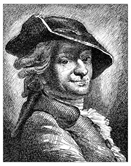 Antique illustration of portrait of Maurice Quentin de La Tour