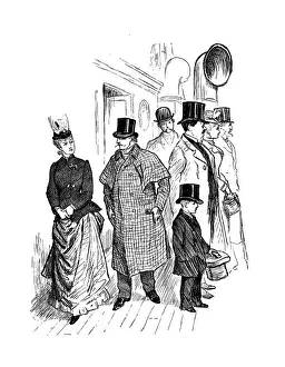 Antique illustration by Randolph Caldecott: People on ships bridge